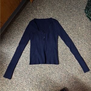 SHEIN Navy Long Sleeve Ribbed Top